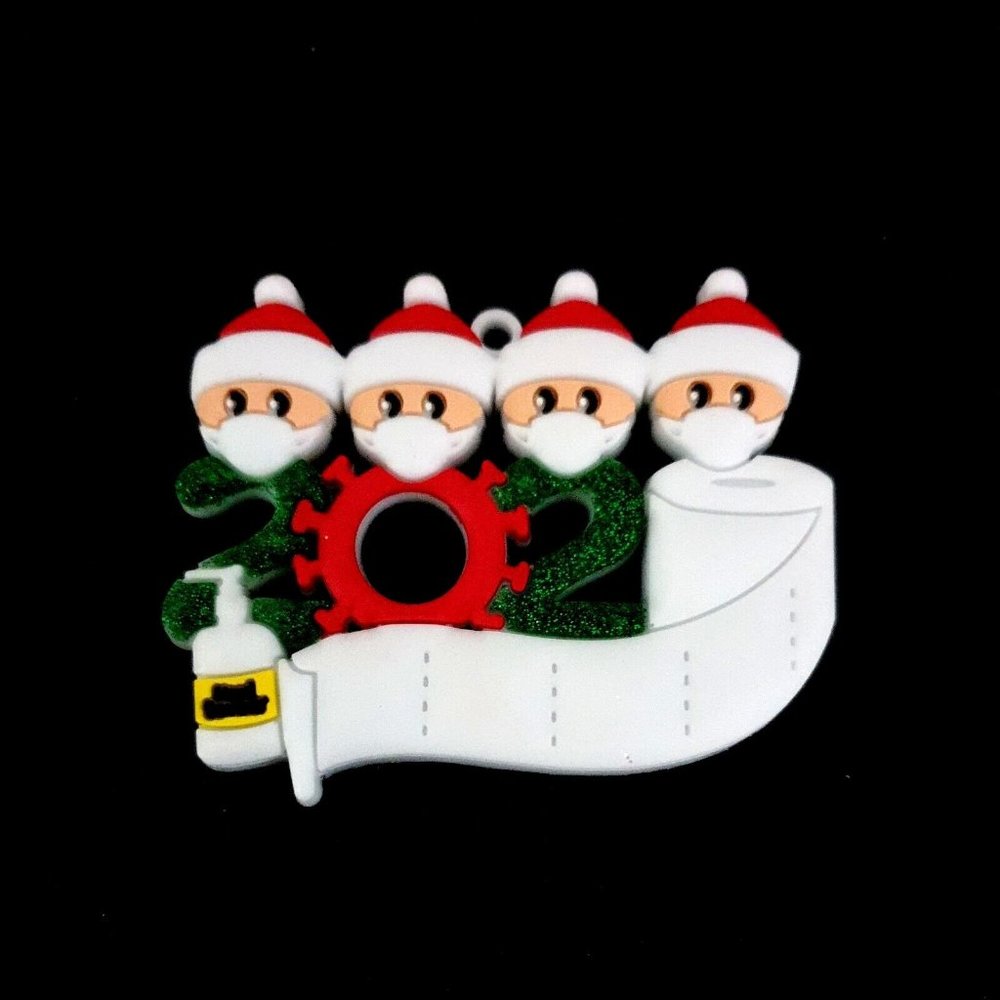 Christmas Ornament 2020 Family of 4 Quarantine Toilet Paper Sanitizer Elves Mask